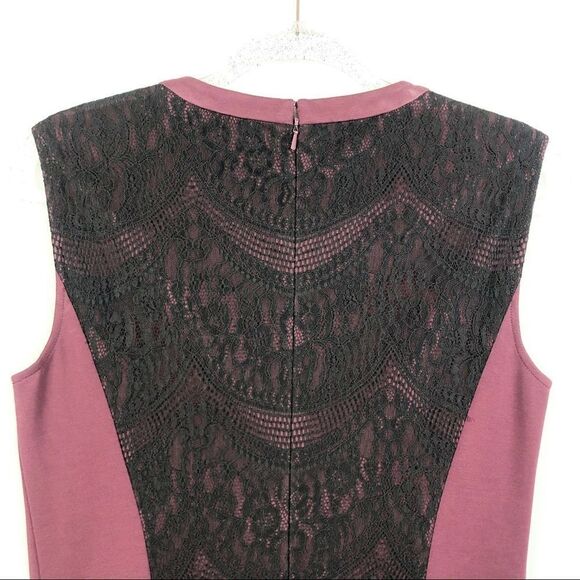 MAGASCHONI | Lace Panel Shift Dress Burgundy Black Women’s Size 10 - Picture 8 of 9